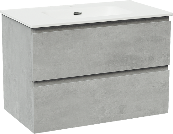 Linie Lado meuble salle de bains suspendu 80 x 46 cm béton gris foncé avec Baro plan simple en porcelaine blanc mat