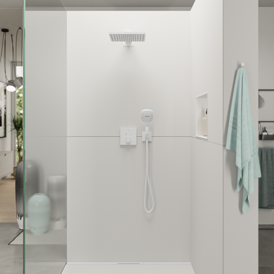 Hansgrohe Raindance E300 Hoofddouche vierkant met wand douchearm 30 x 30 cm mat wit