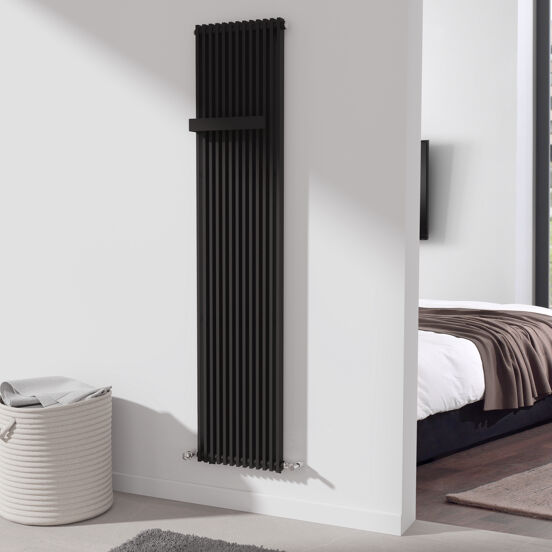 Vipera Corrason enkele badkamerradiator 40 x 180 cm centrale verwarming mat zwart zijaansluiting 1.339W