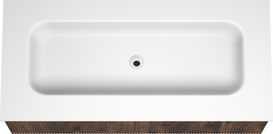 Balmani Forma meuble salle de bains suspendu 120 x 55 cm noyer américain avec Tablo Arcato lavabo simple pour 2 trous de robinet en solid surface blanc mat, Nervure droite symétrique verticale