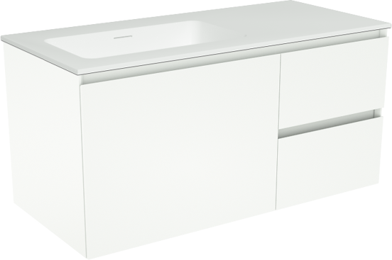 Storke Edge zwevend badkamermeubel 100 x 46 cm mat wit met Mata asymmetrisch linkse wastafel in solid surface mat wit