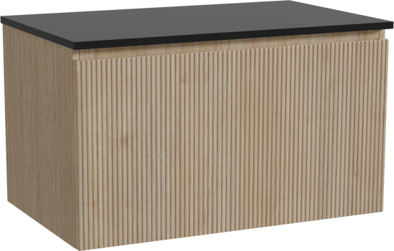 Storke Ribs meuble salle de bains suspendu 85 x 52 cm chêne brut avec Panton tablette simple en mdf enduit de poudre noir mat, Nervure droite symétrique verticale