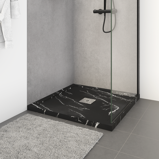 Linie Lido Duschwanne: 80 x 80 cm, Marmorkomposit, Schwarze Marmoroptik mit Schieferstruktur