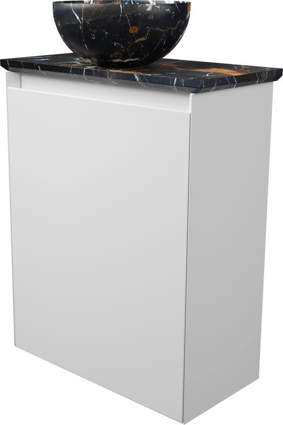 Balmani Mitra meuble wc suspendu 42 x 21 cm blanc mat avec Facetta tablette et Bari XS vaque à poser en marbre Portoro Gold