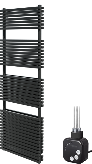 Vipera Vesuvio dubbele handdoekradiator 60 x 180 cm elektrische verwarming mat zwart zij- en middenaansluiting 1500W, weerstand inbegrepen