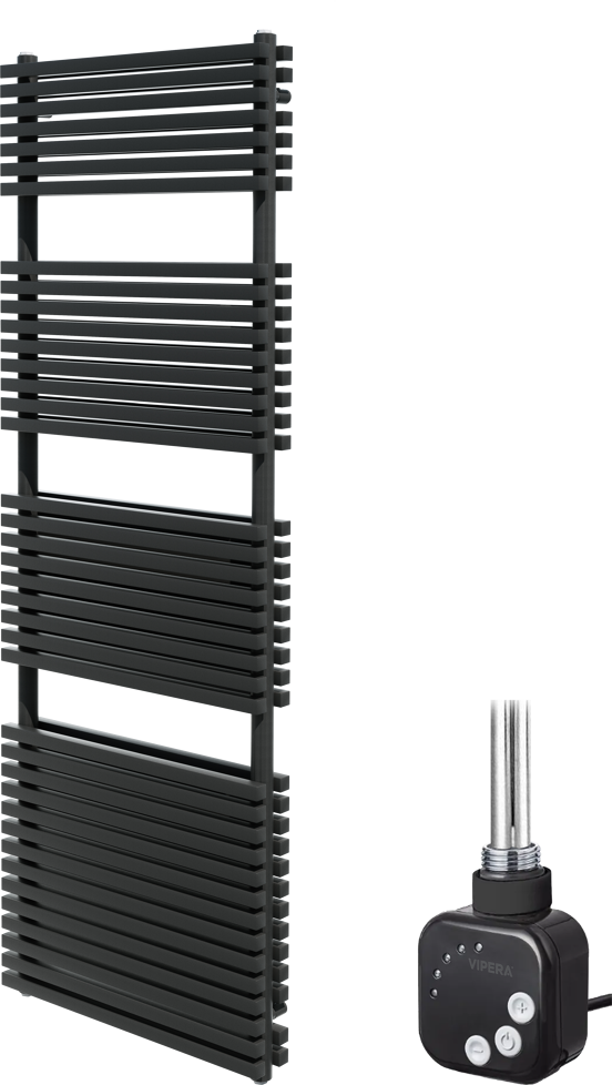 Vipera Vesuvio dubbele handdoekradiator 60 x 180 cm elektrische verwarming mat zwart zij- en middenaansluiting 1500W, weerstand inbegrepen