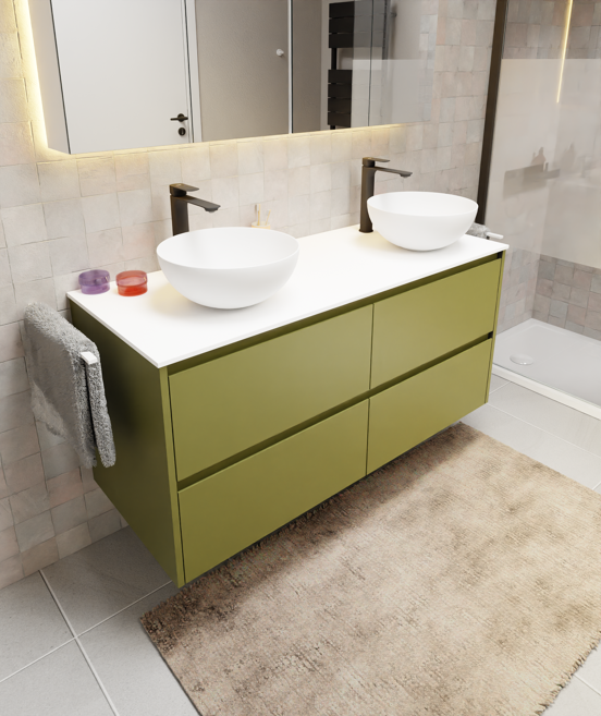 Storke Seda zwevende wastafelonderkast 130 x 52 cm olijfgroen 4 lades