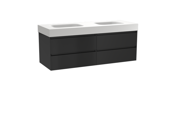 Balmani Mitra meuble salle de bains suspendu 150 x 55 cm noir mat avec Arcato double vasque en solid surface blanc mat