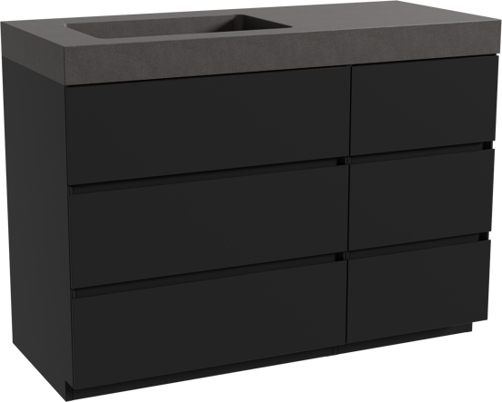 Storke Edge meuble salle de bains à poser 120 x 52 cm noir mat avec Scuro High plan vasque asymétrique à gauche en quartz noir mat
