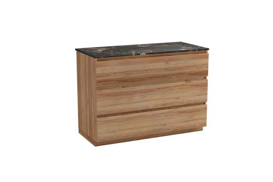 Balmani Lucida staand badkamermeubel 120 x 55 cm teak met Stretto enkel tablet in marmer portoro gold