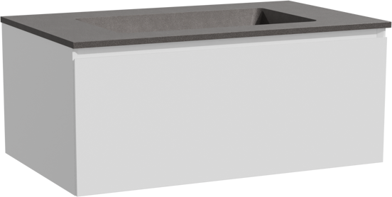 Storke Edge meuble salle de bains suspendu 85 x 52 cm blanc mat avec Scuro plan simple en quartz noir mat