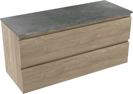 Linie Lado zwevend badmeubel 120 x 46 cm grijs eiken met Lado enkel of dubbel wastafelblad in melamine grijze leisteen