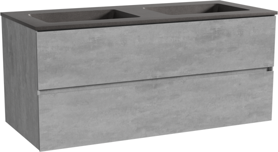 Storke Edge zwevend badmeubel 120 x 52 cm beton donkergrijs met Scuro dubbele wastafel in kwarts mat zwart