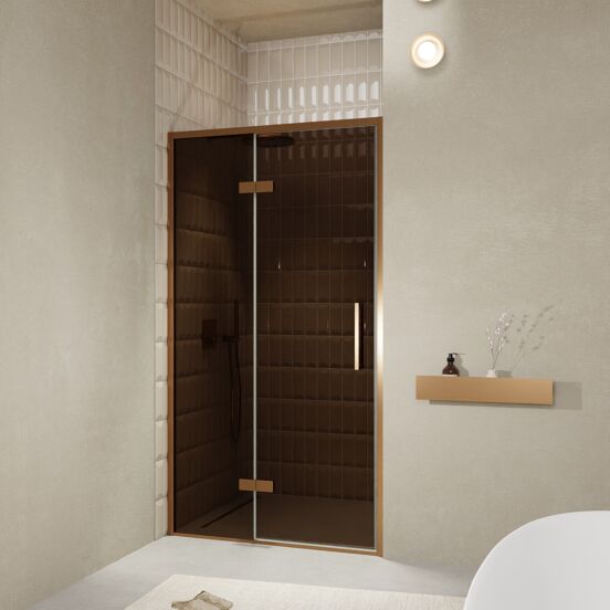 Balmani Senses Design douche draaideur links 120 cm x 210 cm Brons glas, Brushed Rosegold profielen, met coating