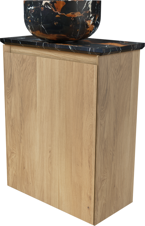 Balmani Mitra zwevend toiletmeubel 42 x 21 cm natuur eik met Facetta tablet en Bowl waskom in Portoro Gold marmer
