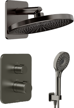 Blaufoss Smartbox Softline robinet thermostatique Colonne de douche de pluie encastré avec douche de tête Ø25cm brushed gunmetal