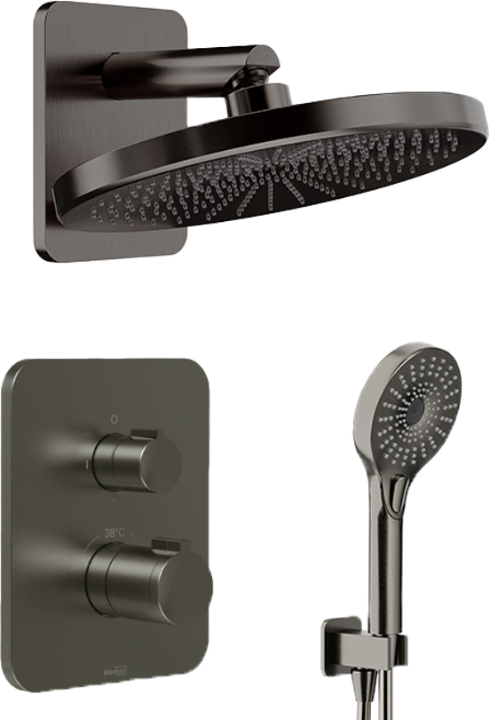 BLAUFOSS Smartbox Softline thermostatische kraan Inbouw regendoucheset met regendouchekop Ø25cm brushed gunmetal