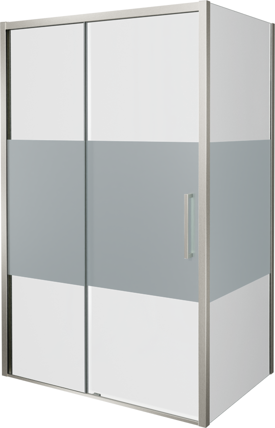 Balmani Senses Design douchehoek met linkse schuifdeur en vaste zijwand, 120 x 90 cm, Helder glas met matte strook, Brushed CoolMetal profielen, met coating