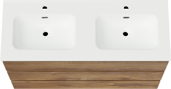 Linie Lado meuble salle de bains à poser 120 x 46 cm chêne brun avec Baro double vasque en porcelaine blanc mat
