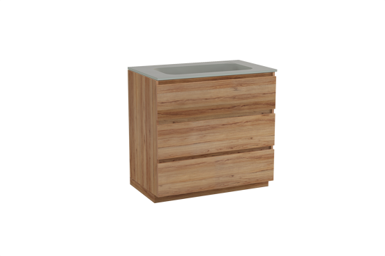 Balmani Lucida freistehendes Möbelstück Set: 90 x 55 cm, Teak, mit Tablo Strada Einzelwaschtisch, Marmorkomposit Seidengrau