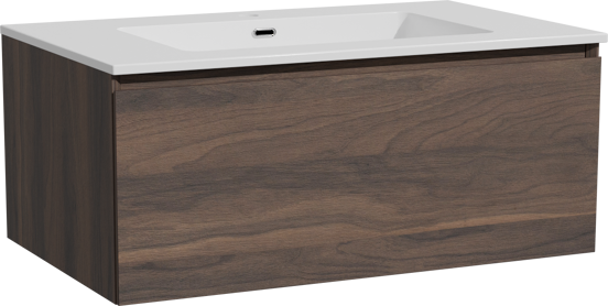 Storke Edge meuble salle de bains suspendu 85 x 52 cm noyer avec Diva plan simple en marbre composite blanc brillant