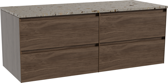 Balmani Mitra meuble salle de bains suspendu 135 x 55 cm noyer américain avec Stretto tablette simple ou double en terrazzo greige terrazzo