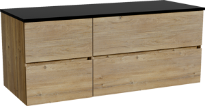 Storke Edge meuble salle de bains suspendu 130 x 52 cm chêne brut avec Panton tablette simple ou double en mdf enduit de poudre noir mat