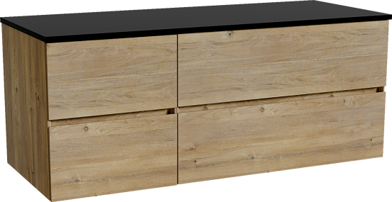 Storke Edge meuble salle de bains suspendu 130 x 52 cm chêne brut avec Panton tablette simple ou double en mdf enduit de poudre noir mat