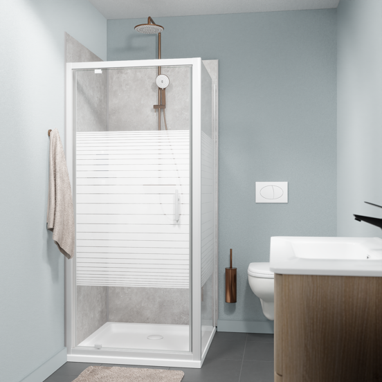 SanyOne Anton douche draaideur 90 cm x 190 cm Gestreept glas glanzend witte profiel