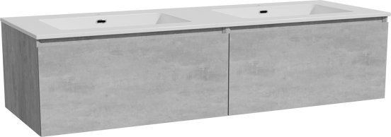 Storke Edge zwevend badmeubel 150 x 52 cm beton donkergrijs met Diva dubbele wastafel in composietmarmer hoogglans wit
