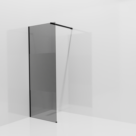 Balmani Modular Walk-In Dusche: 80 x 200 cm, Rauchglas mit mattiertem Streifen, inklusive Coating, Profil Schwarz matt