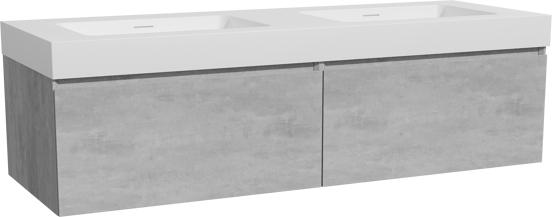 Storke Edge zwevend badmeubel 150 x 52 cm beton donkergrijs met Mata High dubbele wastafel in solid surface mat wit