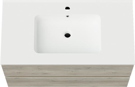 Linie Lado zwevend badkamermeubel 90 x 46 cm grijze eik met Vano enkele wastafel in composietmarmer mat wit