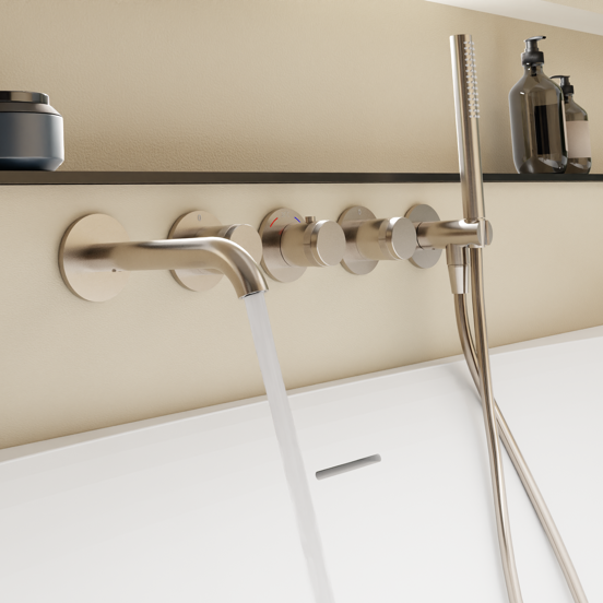 Blaufoss Pavilion Unterputz-Badewannenarmatur: Brushed CoolMetal, inkl. Handbrauseset und Einbauelement