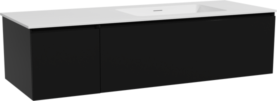 Storke Edge meuble salle de bains suspendu 140 x 52 cm noir mat avec Mata plan vasque asymétrique à droite en solid surface blanc mat