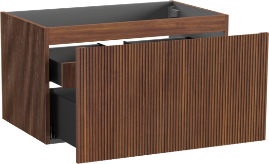 Storke Ribs meuble sous-vasque suspendu 85 x 52 cm noyer 2 tiroirs