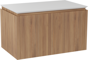 Balmani Eclips meuble salle de bains suspendu 90 x 55 cm Teck avec Eclips tablette simple en Solid Surface blanc mat