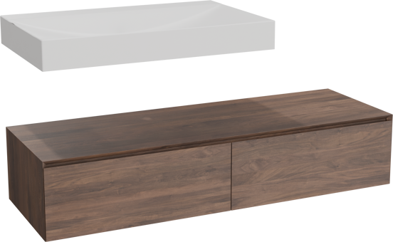 Balmani Mitra Elements meuble salle de bains suspendu 150 x 55 cm noyer américain avec Wave plan simple 90 cm en solid surface blanc mat