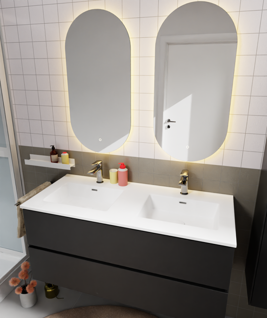 Storke Kera dubbele wastafel mat witte porselein 120 x 52 cm, exclusief crepine