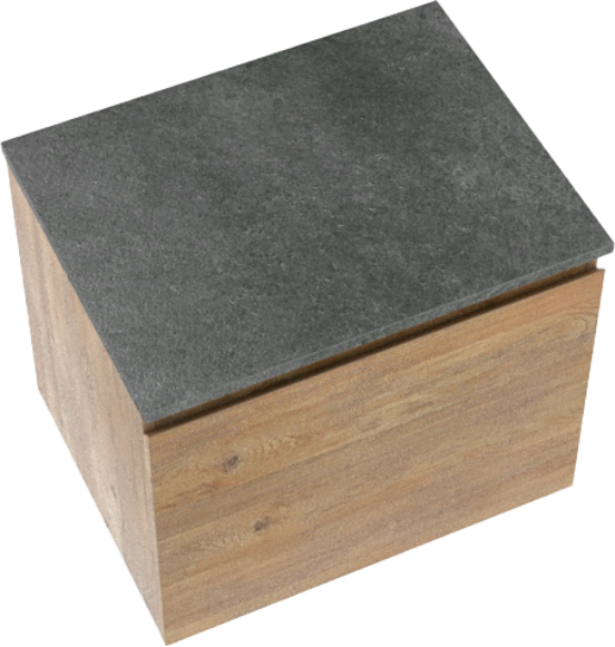 Linie Lado zwevend badkamermeubel 60 x 46 cm natuur eik met Lado enkel tablet in melamine leisteen grijs