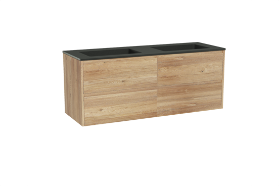 Storke Seda meuble salle de bains suspendu 150 x 52 cm chêne brut avec Scuro double vasque en quartz noir mat