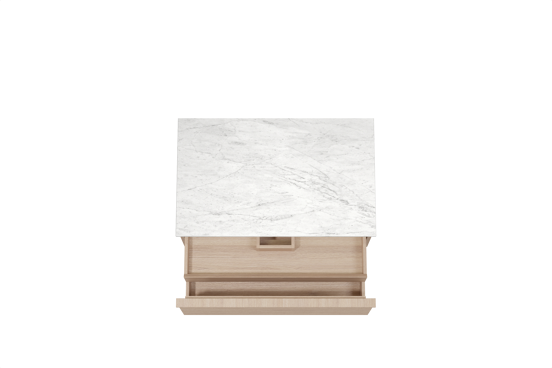 Balmani Forma hängendes Möbelstück Set: 90 x 55 cm, Naturbelassene Eiche, mit Stretto Einzel Waschtischplatte, Marmor, Carrara, Horizontale symmetrische gerade Rippe