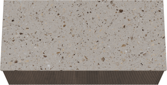 Balmani Forma hängendes Möbelstück Set: 120 x 55 cm, Geräucherte Eiche, mit Stretto Einzel- oder Doppel Waschtischplatte, Terrazzo in Greige, Vertikale symmetrische gerade Rippe