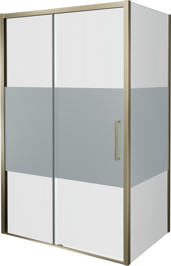 Balmani Senses Design douchehoek met linkse schuifdeur en vaste zijwand, 120 x 80 cm, Helder glas met matte strook, Brushed Champagne Gold profielen