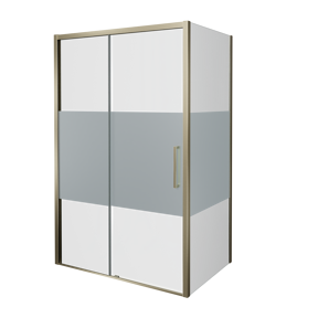 Balmani Senses Design douche en coin avec porte coulissante à gauche et paroi latérale fixe, 160 x 100 cm, Verre transparent avec bande matte, Profil Brushed Champagne Gold