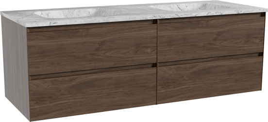 Balmani Mitra meuble salle de bains suspendu 150 x 55 cm noyer américain avec Tablo Arcato double vasque en marbre carrara