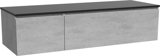 Storke Edge zwevend badkamermeubel 150 x 52 cm beton donkergrijs met Panton enkel of dubbel tablet in gepoedercoate mdf mat zwart