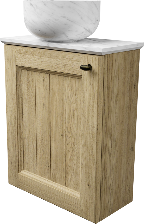 Balmani Lemon zwevend toiletmeubel 42 x 21 cm verweerd eiken met Facetta wastafelblad en Bowl waskom in Carrara marmer