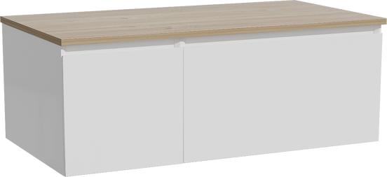 Storke Edge zwevend badkamermeubel 100 x 52 cm glanzend wit met Panton enkel tablet in melamine ruwe eik