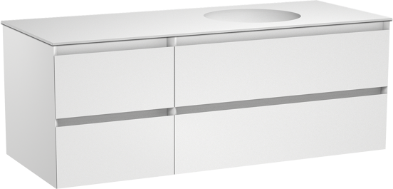 Balmani Mitra zwevend badmeubel 135 x 55 cm mat wit met Tablo Still asymmetrisch rechtse wastafel in solid surface mat wit